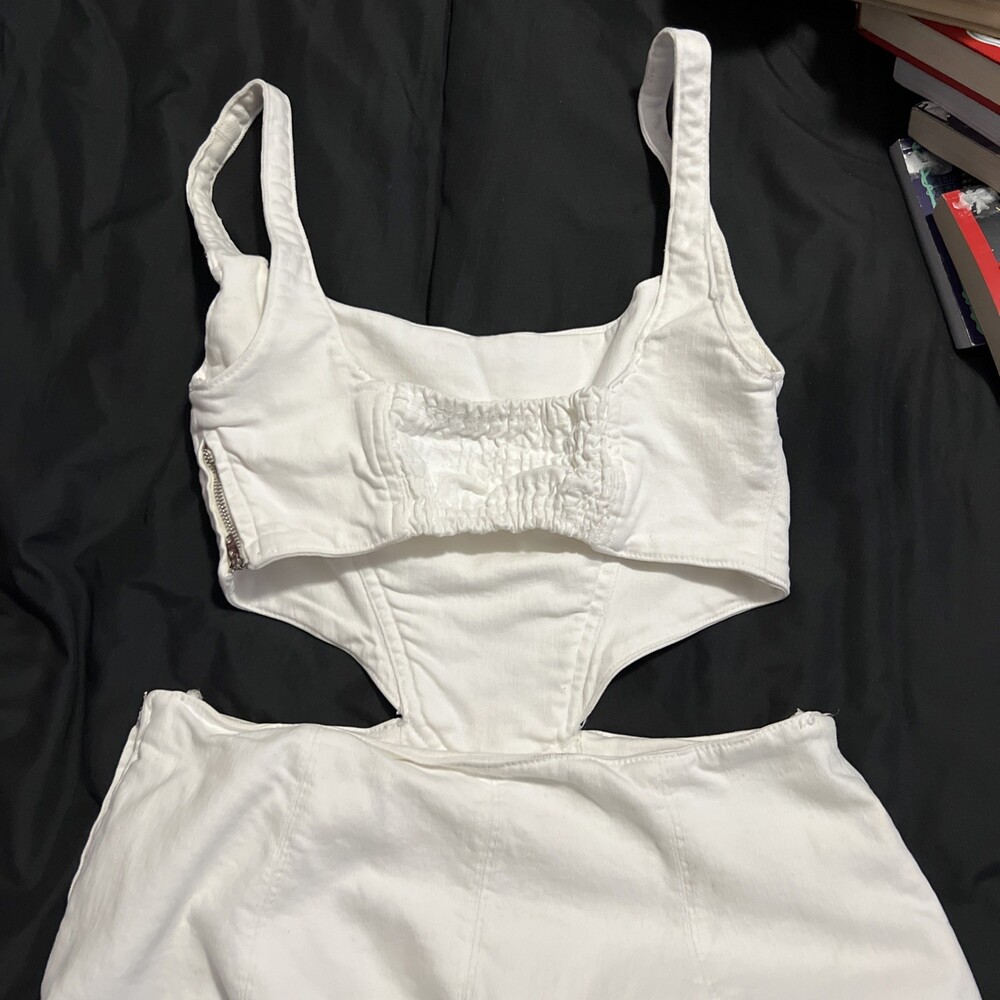 Zara White Denim Cutout Dress Medium Party Graduate  Casual - Picture 2 of 6